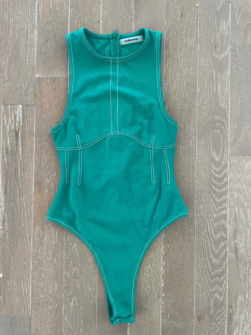Manière De Voir Teal Ribbed High-Neck Bodysuit | Sleek & Sculpting